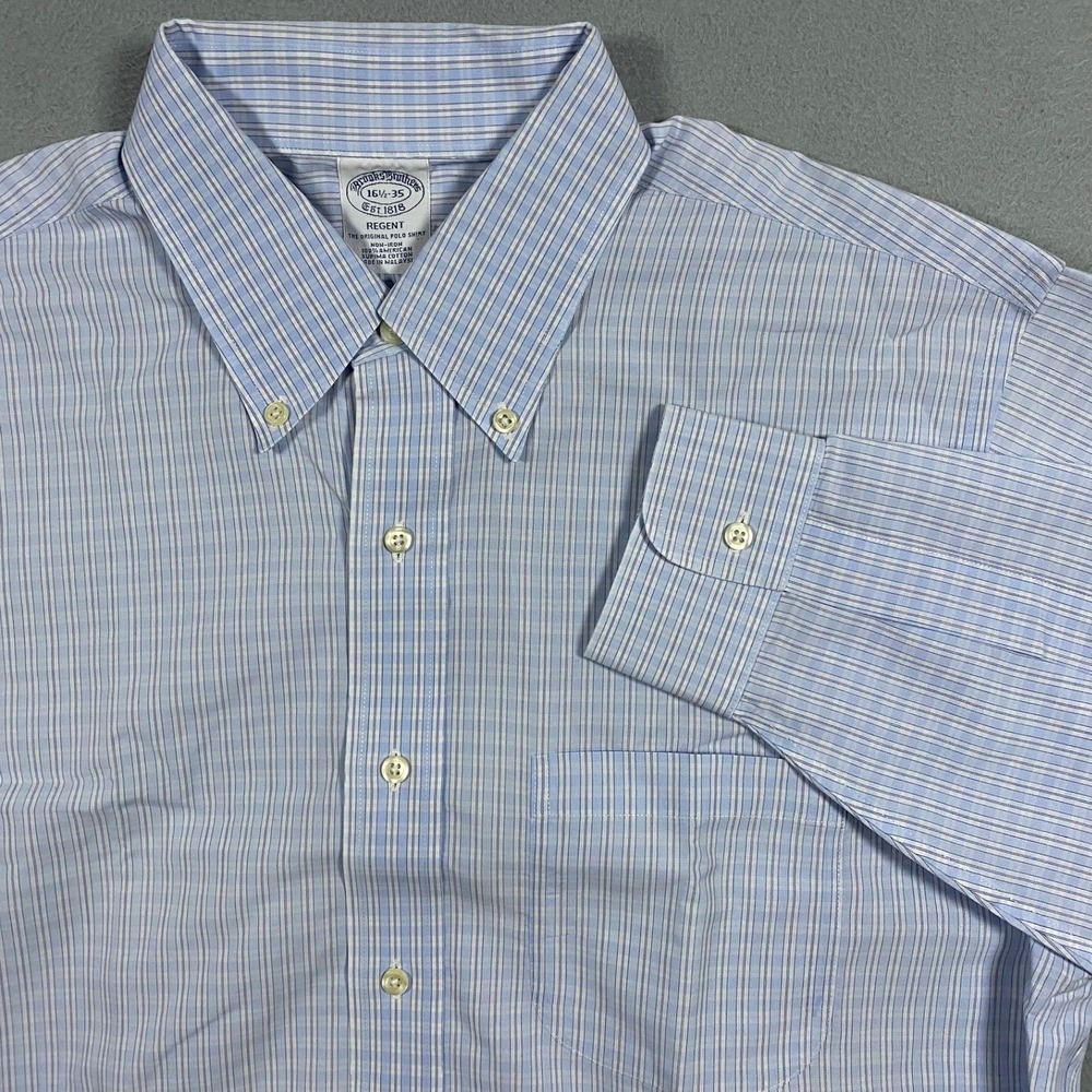 Brooks Brothers Regent Fit 16 1/2‎ -35 Button Down Blue Checkered Long Sleeve